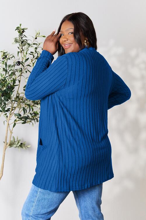 Basic Bae Full Size Ribbed Open Front Cardigan with Pockets - Flyclothing LLC