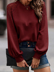 Lantern Sleeve Round Neck Blouse - Flyclothing LLC