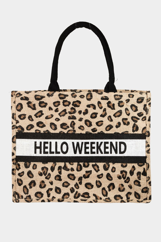 Fame Letter Graphic Leopard Tote Bag - Flyclothing LLC