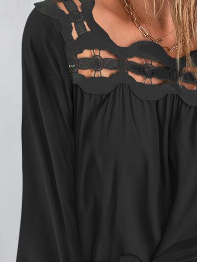 Cutout Square Neck Long Sleeve Blouse - Flyclothing LLC