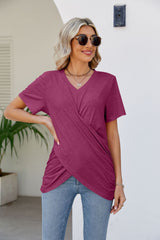 V-Neck Crisscross Short Sleeve Tee - Flyclothing LLC