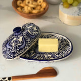 Handmade Pottery Butter Dish, Blue Flower - Encantada - Flyclothing LLC