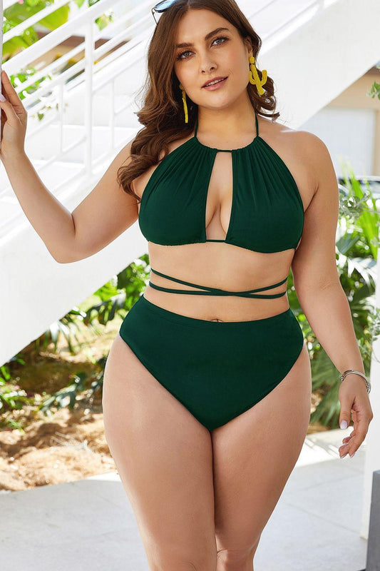 Plus Size Cutout Tied Backless Bikini Set - Trendsi