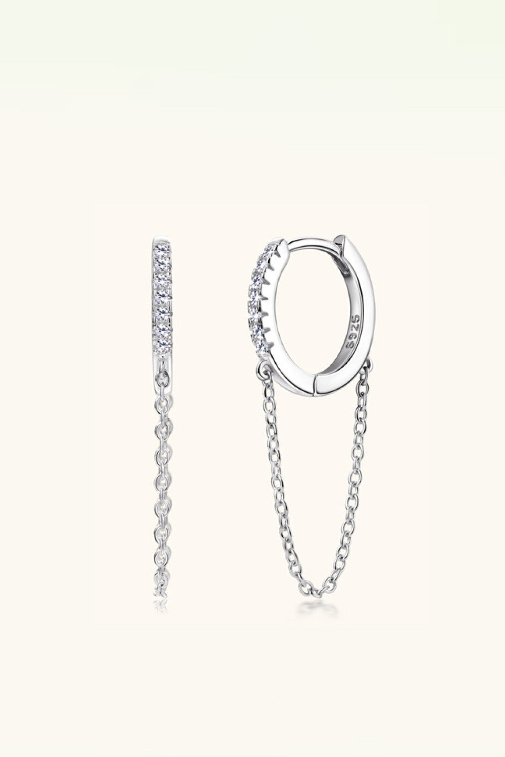 Moissanite 925 Sterling Silver Huggie Earrings with Chain - Flyclothing LLC