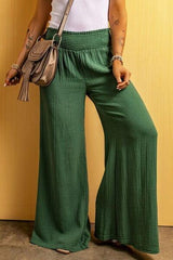 Smocked Waist Texture Wide Leg Pants - Trendsi