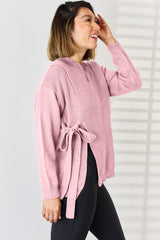 Slit Tied Dropped Shoulder Sweater - Flyclothing LLC