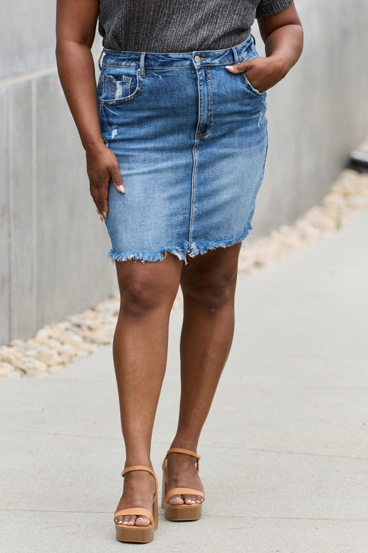 RISEN Amelia Full Size Denim Mini Skirt - Flyclothing LLC