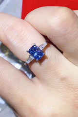 1 Carat Moissanite Platinum-Plated Rectangle Ring in Blue - Trendsi