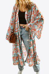 Printed Open Front Duster Cardigan - Flyclothing LLC