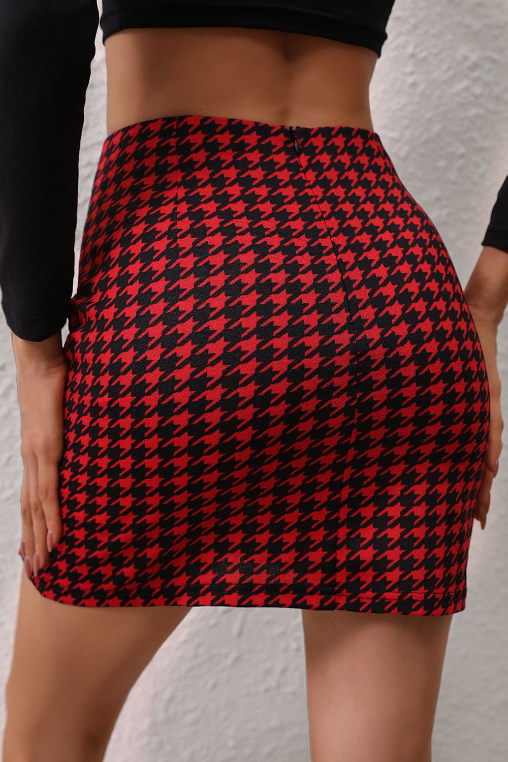 Houndstooth Slit Mini Skirt - Flyclothing LLC