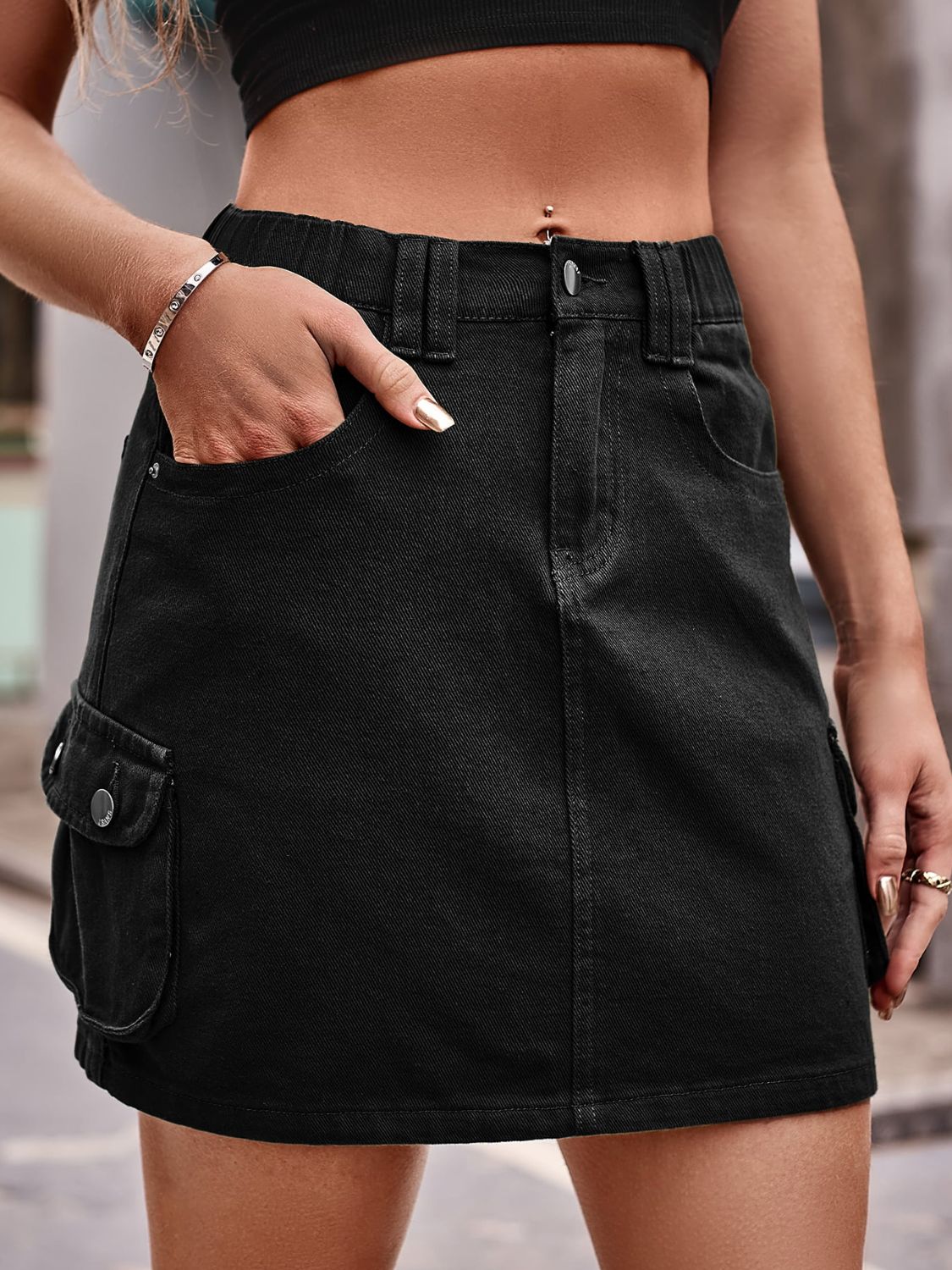 Denim Mini Skirt with Pockets - Flyclothing LLC