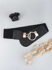 PU Elastic Wide Belt with Alloy Buckle - Flyclothing LLC