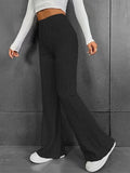 Ribbed High Waist Bootcut Pants - Flyclothing LLC