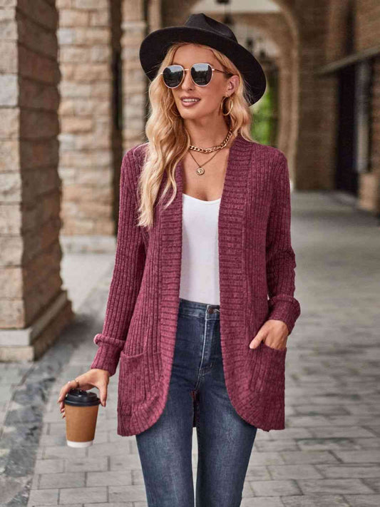 Open Front Cardigan with Pockets - Flyclothing LLC