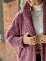 Open Front Hooded Teddy Coat