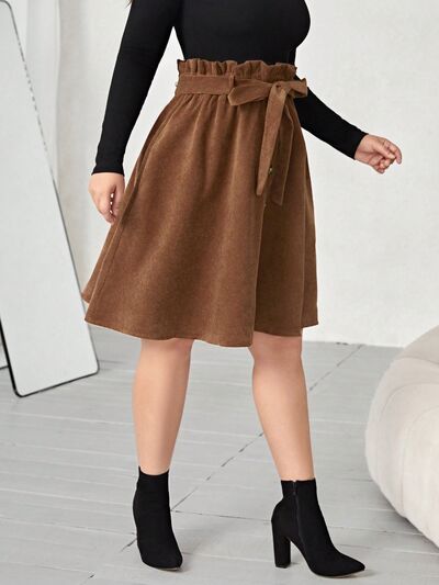 Plus Size Tied Decorative Button Paperbag Waist Skirt - Flyclothing LLC