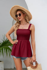 Smocked Square Neck Babydoll Tank - Flyclothing LLC