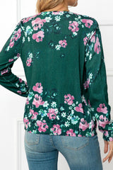 Floral Button Front Round Neck Cardigan - Flyclothing LLC