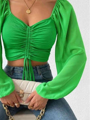 Drawstring Sweetheart Neck Cropped Top - Trendsi