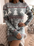 Reindeer & Snowflake Round Neck Sweater Dress - Flyclothing LLC