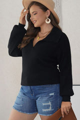 Plus Size Collared Neck Long Sleeve Sweater - Flyclothing LLC