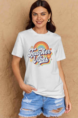 Simply Love Full Size TEACHER VIBES Graphic Cotton T-Shirt - Flyclothing LLC