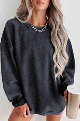 Round Neck Dropped Shoulder Sweatshirt - Trendsi