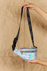 Fame Good Vibrations Holographic Double Zipper Fanny Pack in Silver - Flyclothing LLC