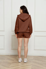 Zip Up Drawstring Hoodie and Shorts Set - Flyclothing LLC