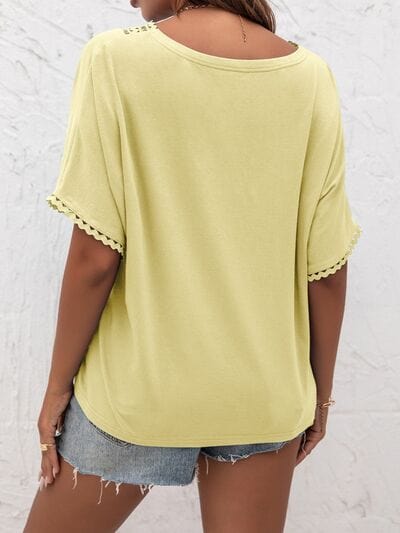 Lace Detail V-Neck T-Shirt - Trendsi