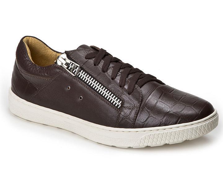 Sandro Moscoloni Cassius Brown Leather Side-Zip Sneaker - Flyclothing LLC