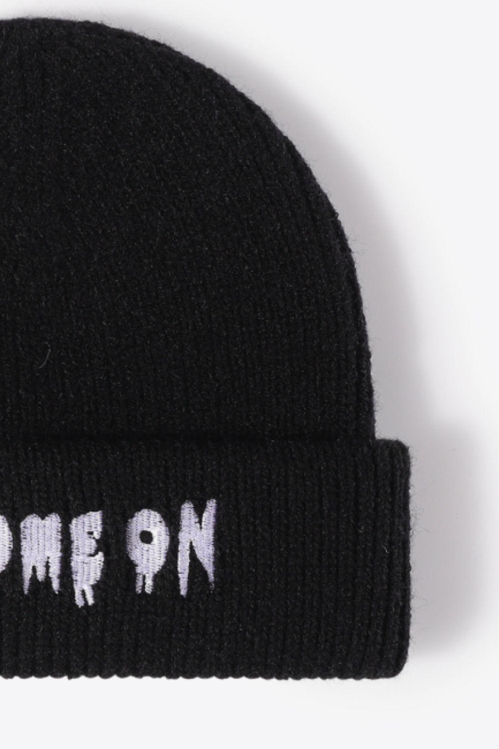 COME ON Embroidered Cuff Knit Beanie - Flyclothing LLC