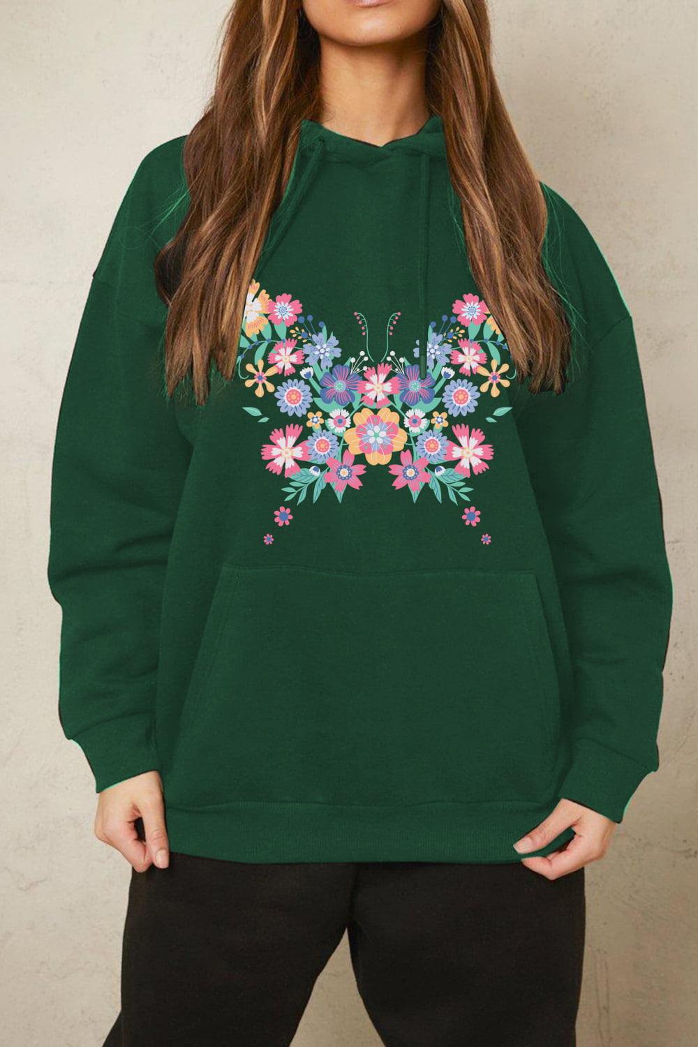 Simply Love Full Size Floral Butterfly Graphic Hoodie - Flyclothing LLC