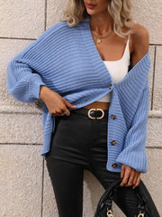 Button Down Horizontal-Ribbing Longline Cardigan - Flyclothing LLC