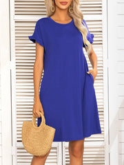 Round Neck Flounce Sleeve Dress with Pockets - Flyclothing LLC