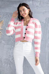 Striped Button Up Cropped Cardigan - Flyclothing LLC