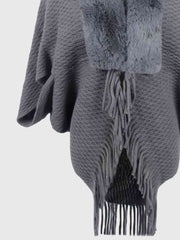 Open Front Fringe Hem Poncho - Flyclothing LLC