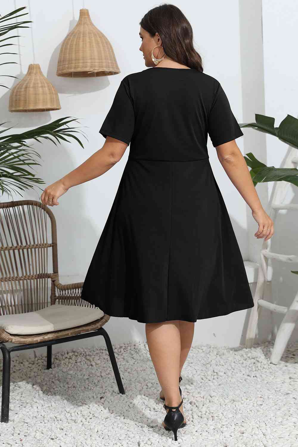 Plus Size Round Neck Openwork Dress - Flyclothing LLC