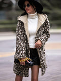 Leopard Hooded Coat with Pockets - Trendsi