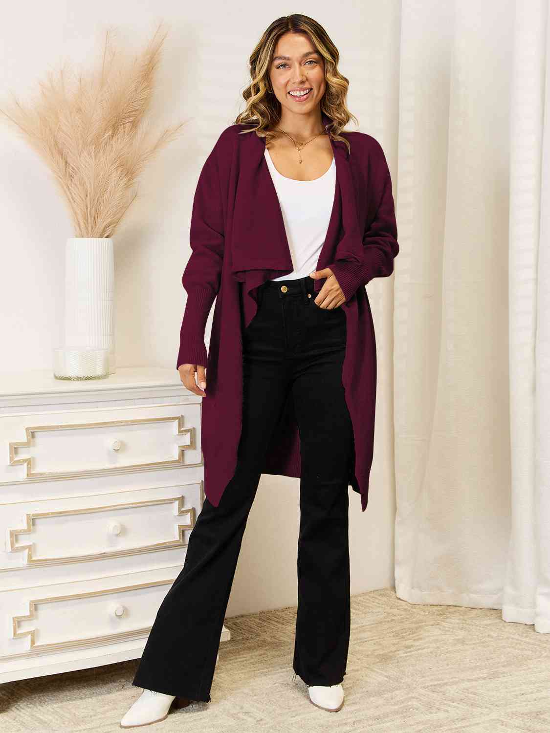 Long Sleeve Open Front Longline Cardigan - Flyclothing LLC