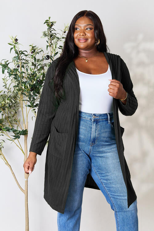 Basic Bae Full Size Ribbed Open Front Long Sleeve Cardigan - Flyclothing LLC