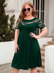 Plus Size Ruched Round Neck Short Sleeve Dress - Flyclothing LLC