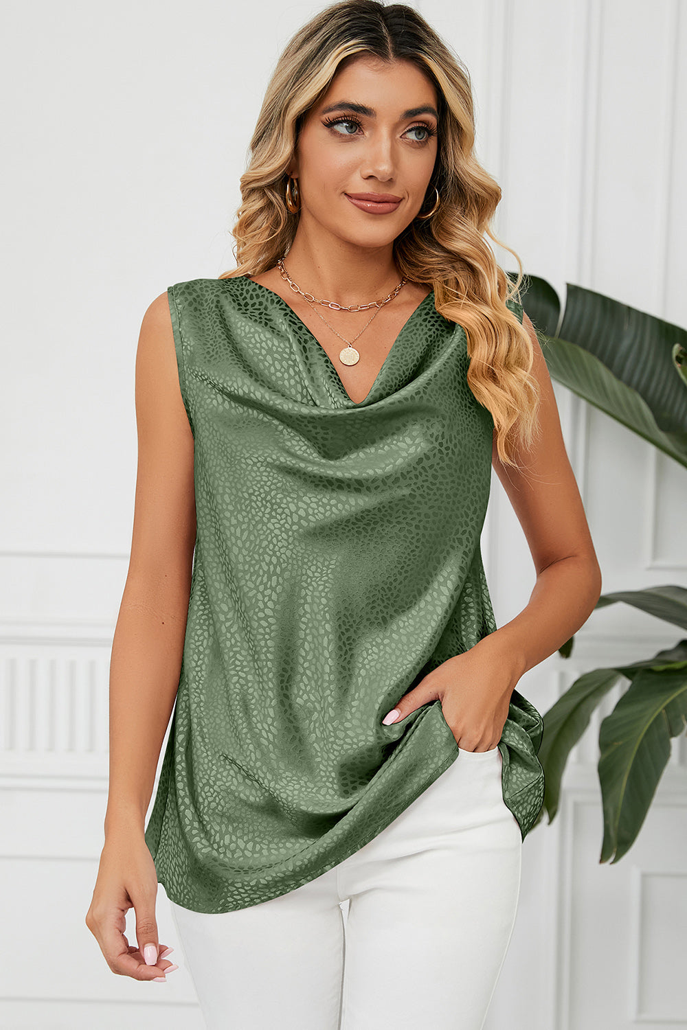 Ruched Cowl Neck Tank - Flyclothing LLC