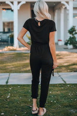 Belted V-Neck Jogger Jumpsuit - Trendsi