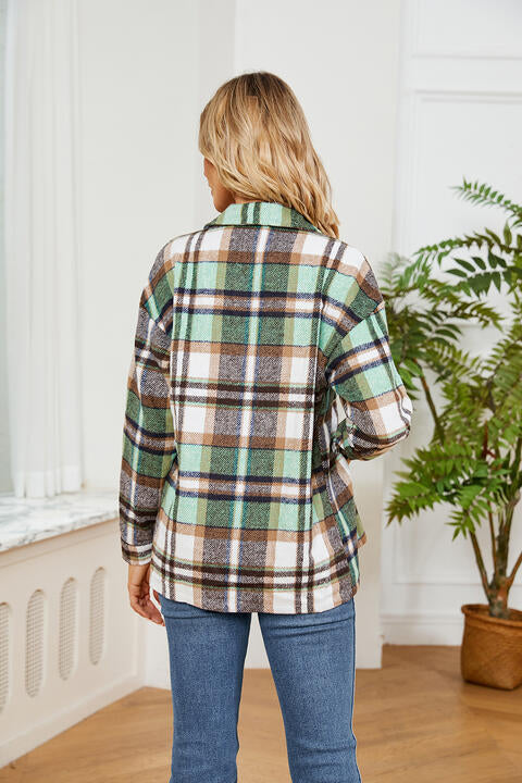 Collared Plaid Shacket - Flyclothing LLC