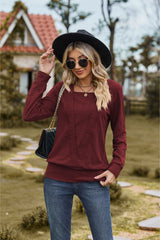 Square Neck Long Sleeve Blouse - Flyclothing LLC