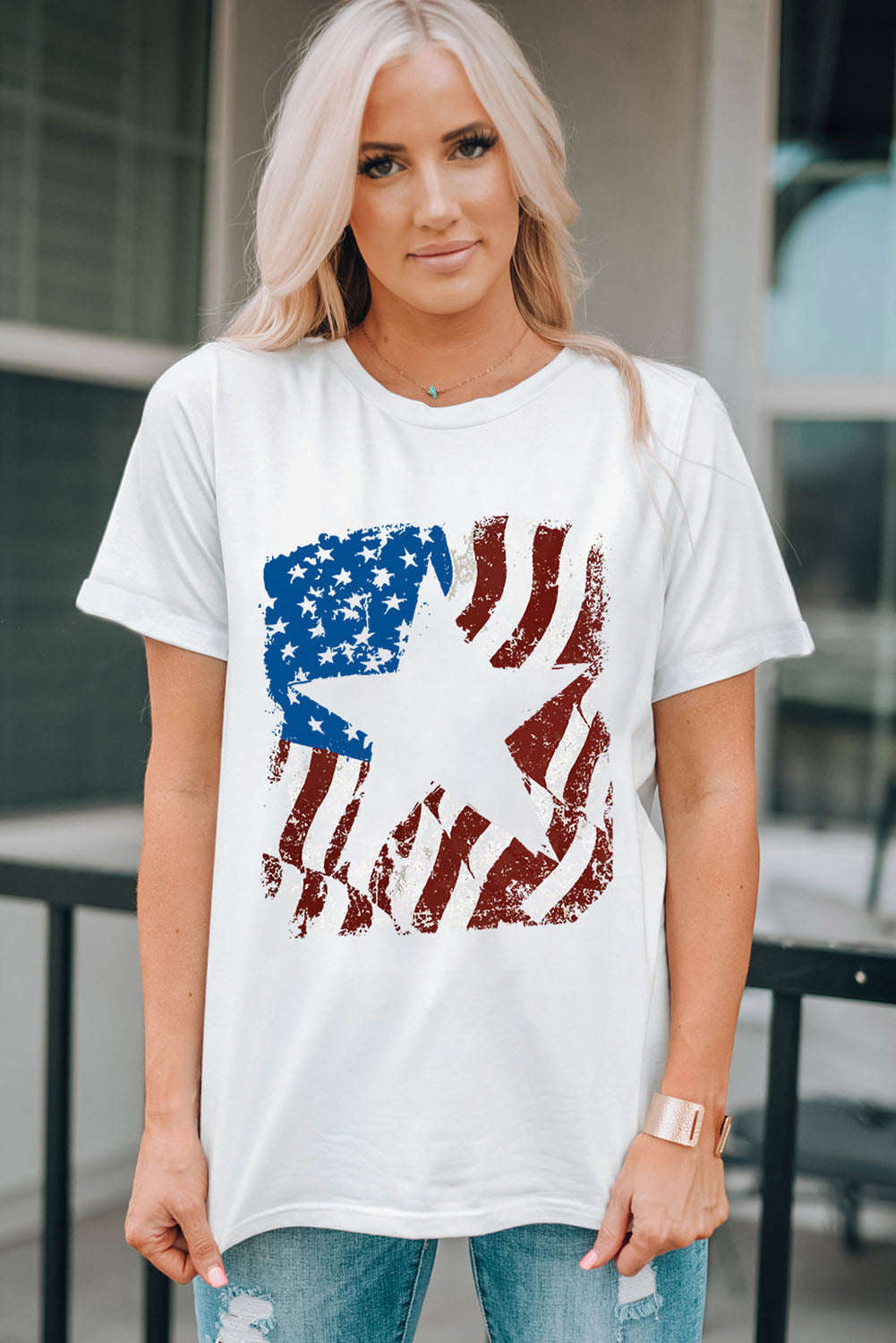 US Flag Graphic Round Neck Tee - Flyclothing LLC