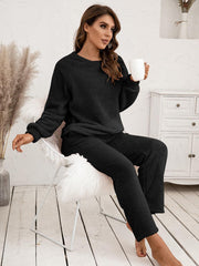 Teddy Long Sleeve Top and Pants Lounge Set - Flyclothing LLC