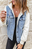 Two-Tone Spliced Denim Sherpa Hooded Jacket - Flyclothing LLC