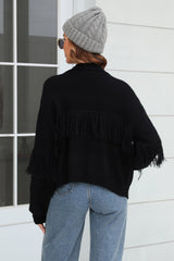 Fringe Trim Open Front Cardigan - Flyclothing LLC